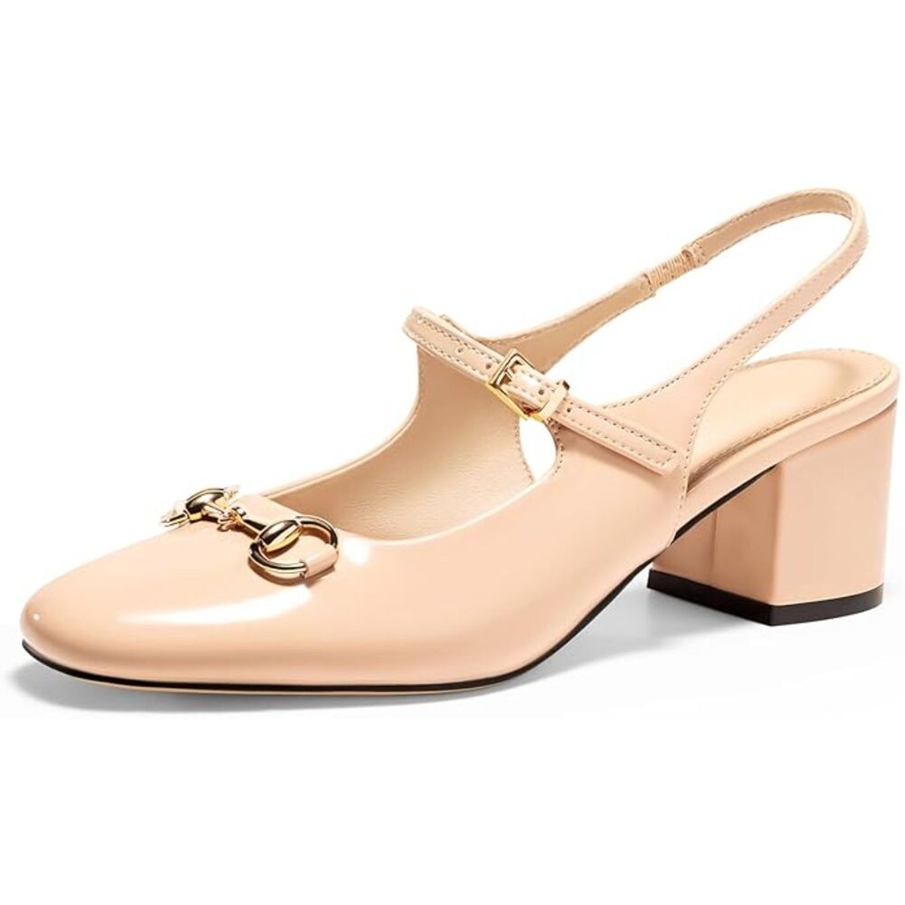 Patent Leather Slingback Mary Jane Chunky Heel Pumps Retro Dress Shoes